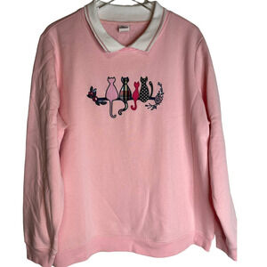 Vintage Adrian Delafield Cottagecore Cat Kitty Embroidered Grandma Sweatshirt